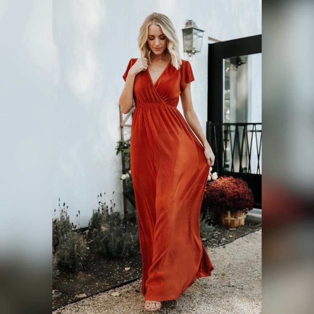 NWT! Baltic Born Athena Pleated Maxi Dress in Rust